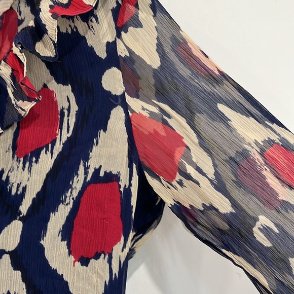 Diane von Furstenberg Candela Bis Silk Ruffle Long Sleeve Blouse Top Navy Red 10 - Picture 5 of 14